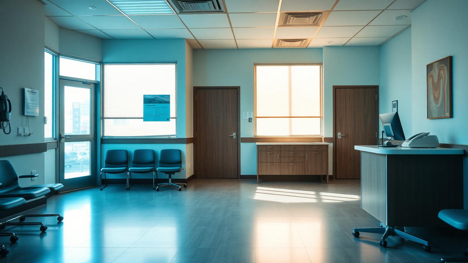 Dental practice owner reviewing a marketing report at a reception desk with an empty appointment book