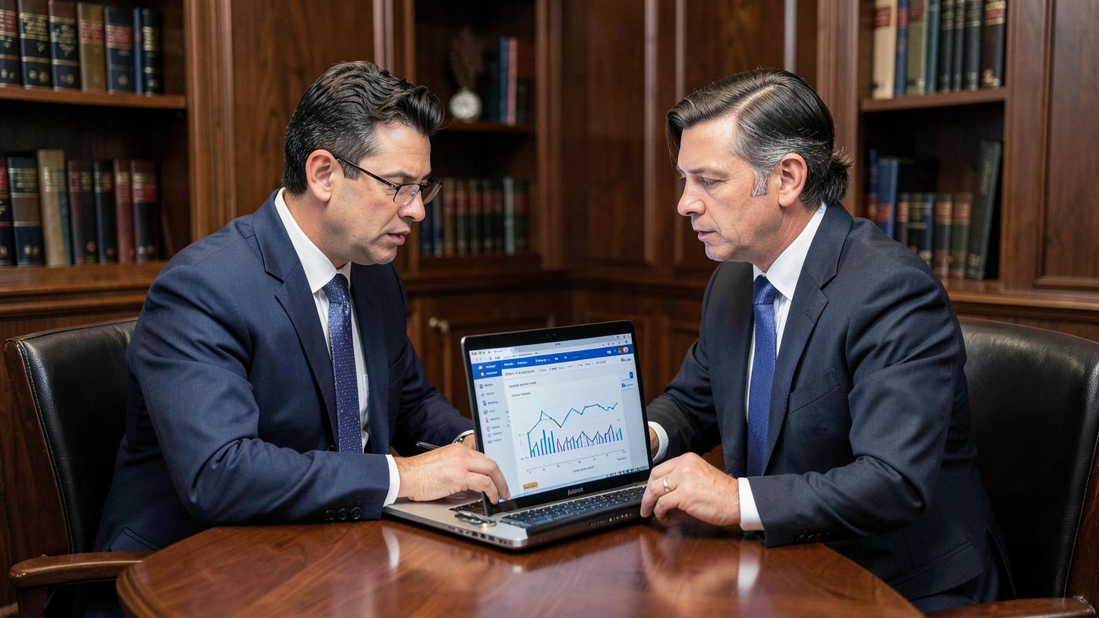 Attorneys reviewing case intake documents in a firm conference room