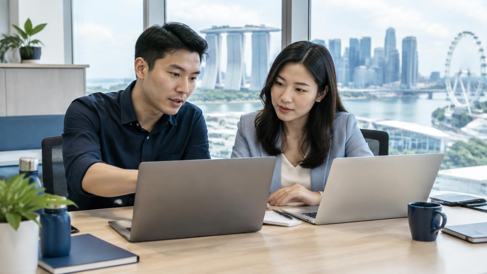 Singapore finance and HR colleagues planning US hiring and payroll at their office